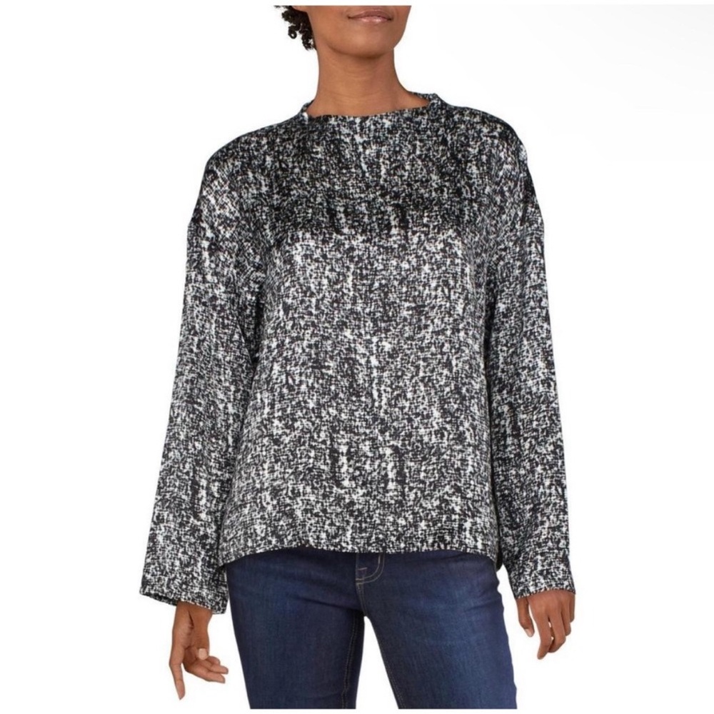 Eileen Fisher Funnel Neck Prism Silk Organic Cotton Blouse Top - Picture 2 of 8